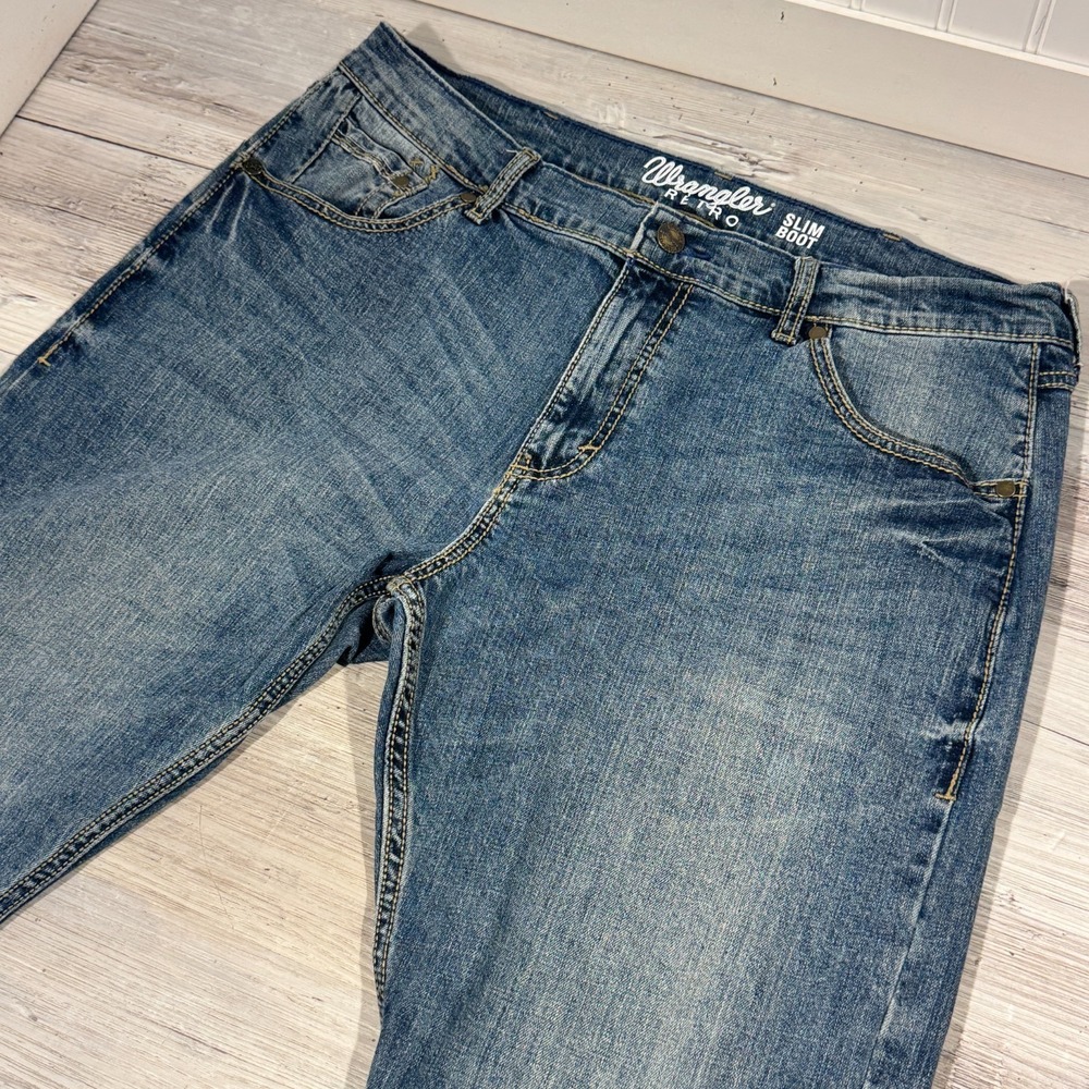 Wrangler Retro Mens Slim Boot Denim Medium Wash Jeans 36x28.5